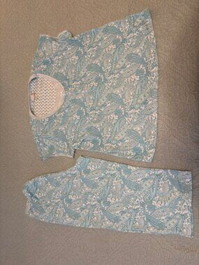 Miss Elaine Pajama Set Women's Large Blue Paisley print